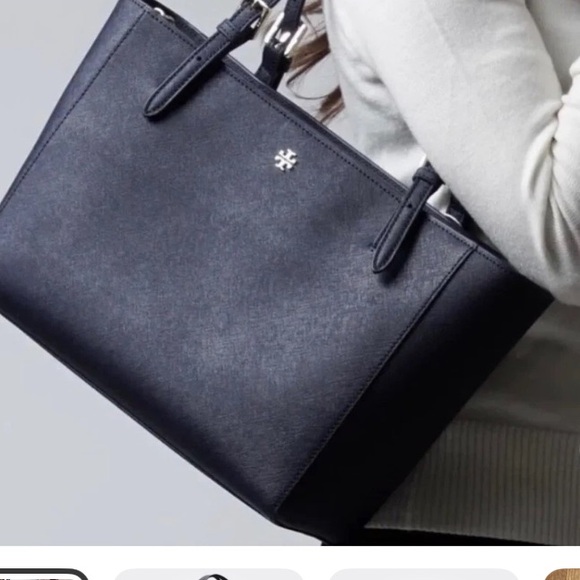 Tory Burch Handbags - Tory Burch NAVY  Leather Tote with Gold Logo